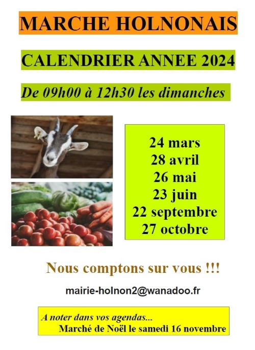 Marché Holnonais - Calendrier 2024