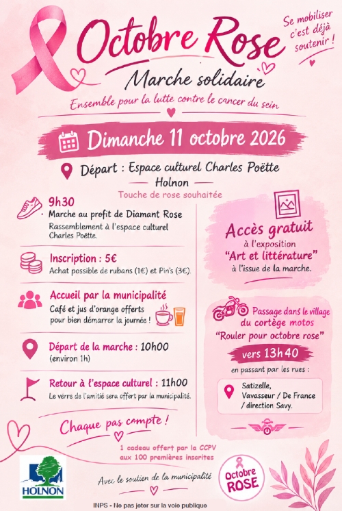 Cliquez pour agrandir Marche pour Octobre Rose le 11 octobre 2026 à Holnon