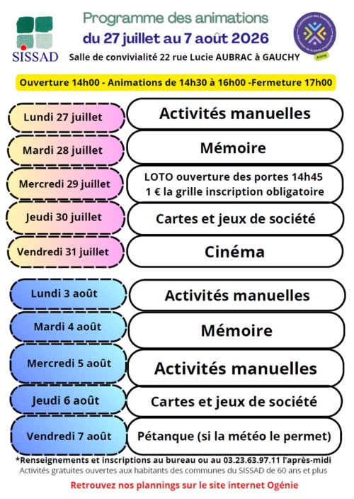 Programme des animations du SISSAD du 27 juillet au 7 août 2026