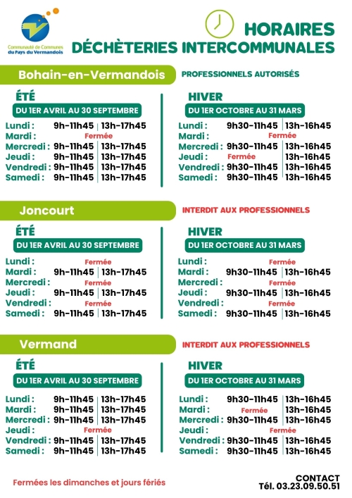 Horaires des déchèteries intercommunales - Holnon